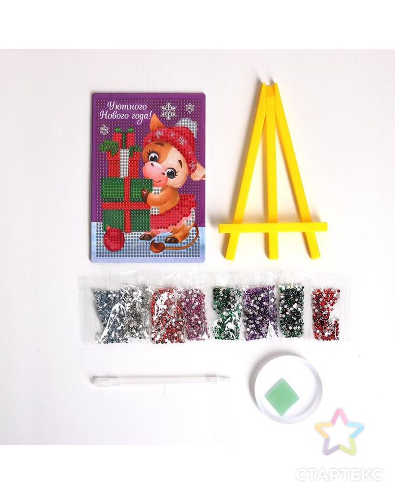 Алмазная мозаика для детей "Коровка с подарком" + емкость, стержень с клеевой подушечкой арт. СМЛ-122479-1-СМЛ0004994593