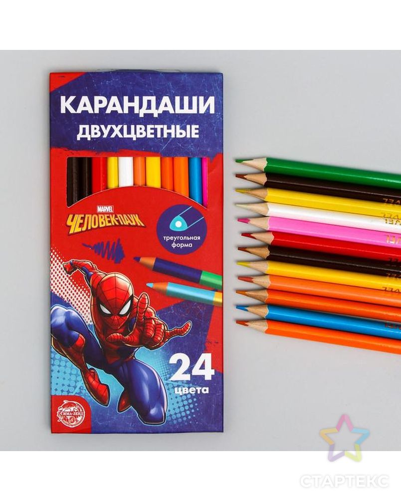 Карандаши цветные 24 цвета, двухсторонние "Супергерой", Человек-Паук арт. СМЛ-218093-1-СМЛ0005012643 1