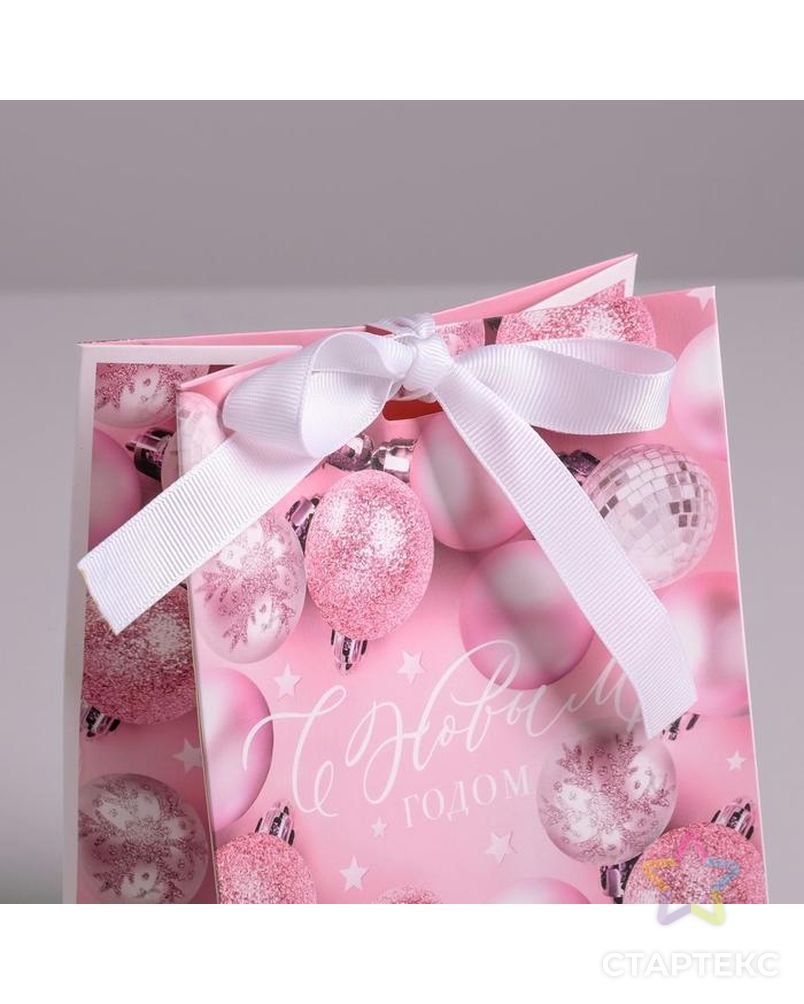 Пакет подарочный с лентой «Розовые шары», 13 × 19 × 9 см арт. СМЛ-93829-1-СМЛ0005012997 3