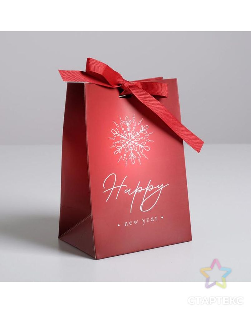 Пакет подарочный с лентой Happy New Year, 13 × 19 × 9 см арт. СМЛ-93830-1-СМЛ0005012998 1