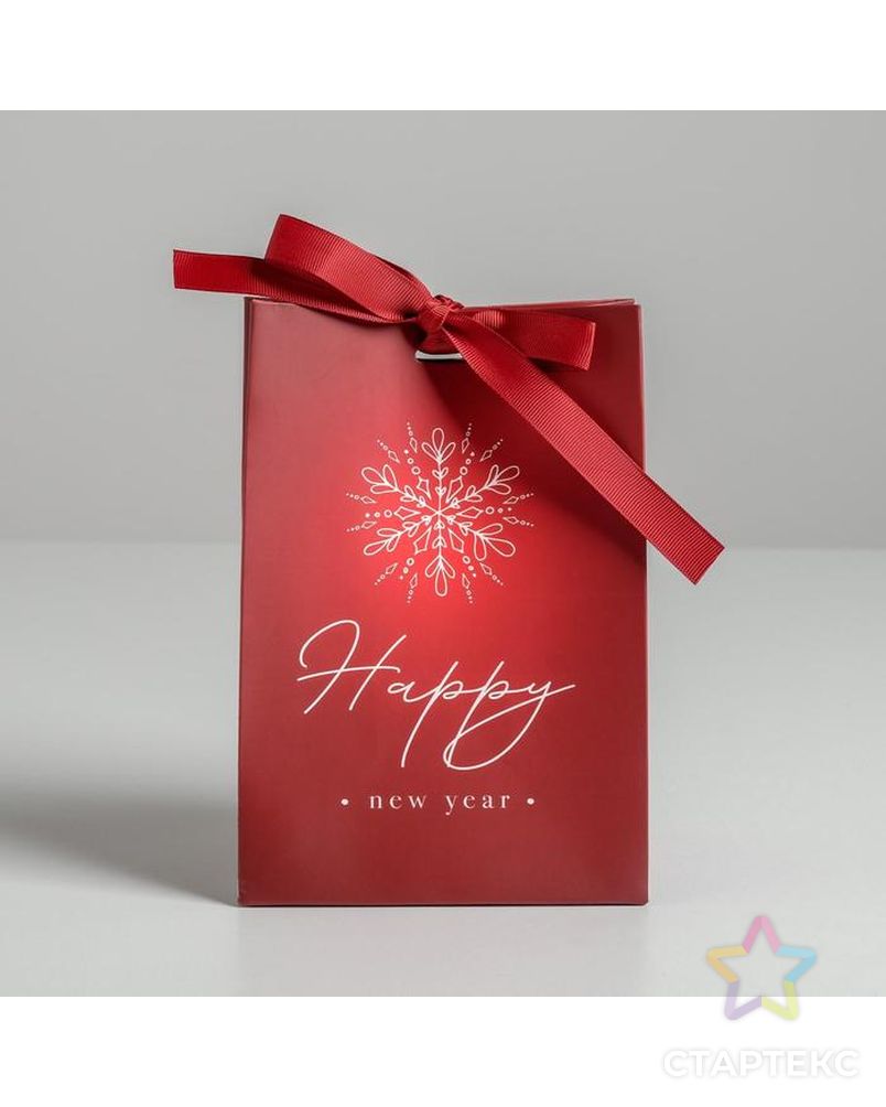 Пакет подарочный с лентой Happy New Year, 13 × 19 × 9 см арт. СМЛ-93830-1-СМЛ0005012998 2