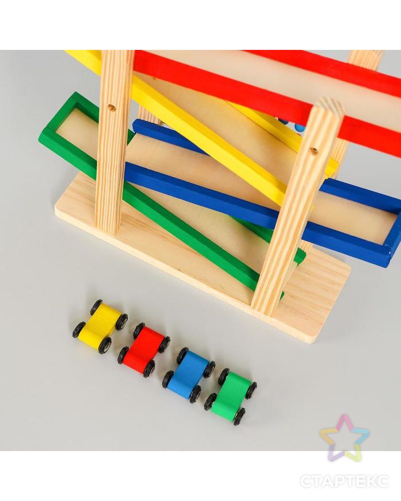 Детская деревянная игрушка 2 в 1 «Автотрек + счёты» 31×28×9,5 см арт. СМЛ-87216-1-СМЛ0005032643 2
