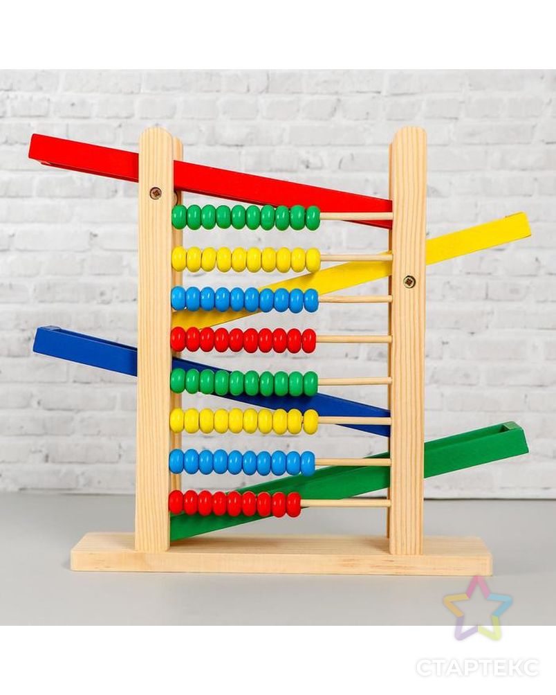 Детская деревянная игрушка 2 в 1 «Автотрек + счёты» 31×28×9,5 см арт. СМЛ-87216-1-СМЛ0005032643 3