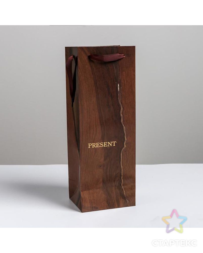 Пакет ламинированный под бутылку Wood present, 13 x 36 x 10 см арт. СМЛ-92443-1-СМЛ0005035710 2