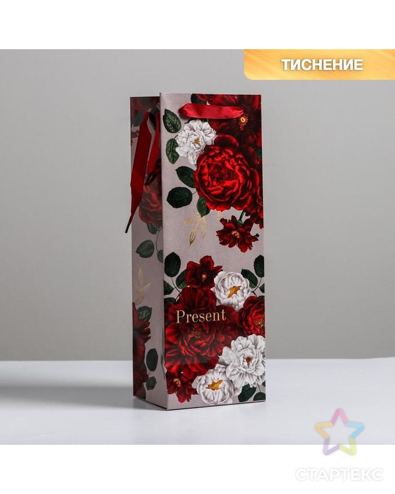 Пакет ламинированный под бутылку Flowers, 13 x 36 x 10 см арт. СМЛ-92446-1-СМЛ0005035719 1