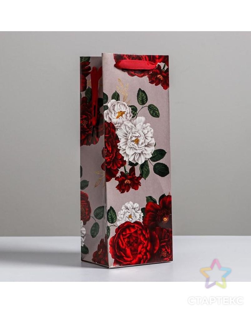 Пакет ламинированный под бутылку Flowers, 13 x 36 x 10 см арт. СМЛ-92446-1-СМЛ0005035719 2