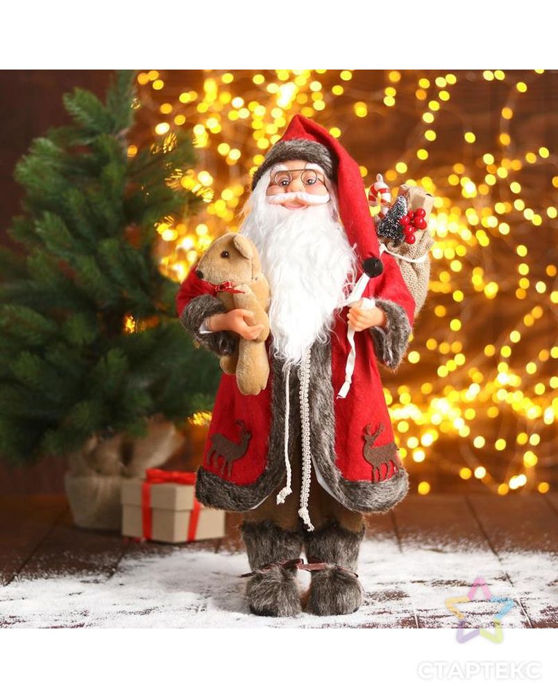 Дед Мороз "В красной шубке с мишкой" 22х45 см арт. СМЛ-91233-1-СМЛ0005036029 1