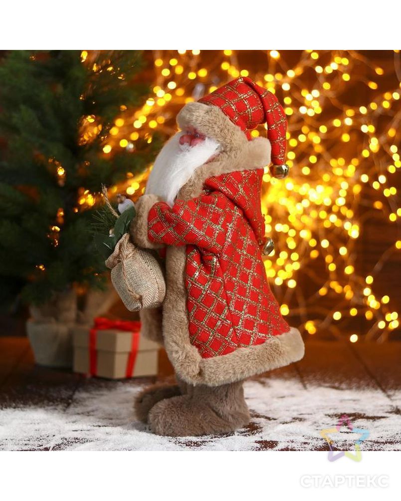 Дед Мороз "В красной шубке в клетку с подарками" 20х40 см арт. СМЛ-91242-1-СМЛ0005036045 2