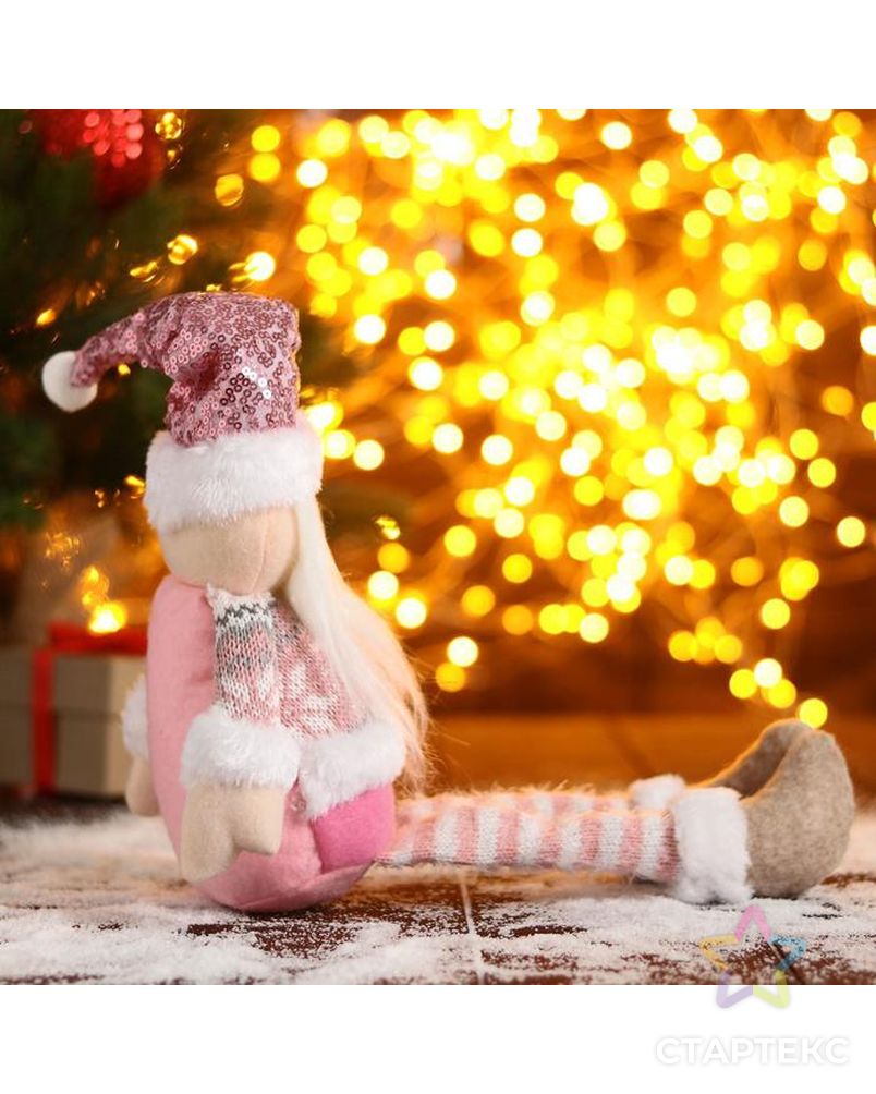 Мягкая игрушка "Дед Мороз в розой шапочке-длинные ножки" 11х37см арт. СМЛ-91212-1-СМЛ0005036075 4