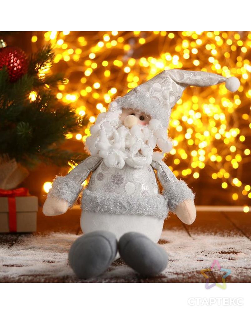 Мягкая игрушка "Дед Мороз в шапочке с кружочками-длинные ножки" 15х45 см, серебро арт. СМЛ-91218-1-СМЛ0005036081 1