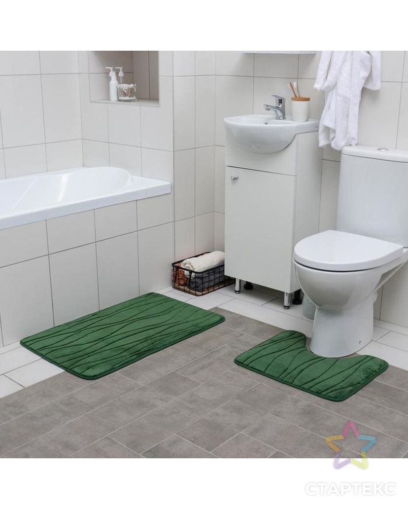 Набор ковриков для ванны и туалета «Водоросли», 2 шт: 40×50, 50×80 см, цвет зелёный арт. СМЛ-38837-1-СМЛ0005041092 1