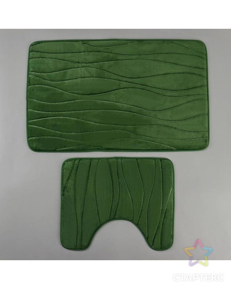 Набор ковриков для ванны и туалета «Водоросли», 2 шт: 40×50, 50×80 см, цвет зелёный арт. СМЛ-38837-1-СМЛ0005041092 2
