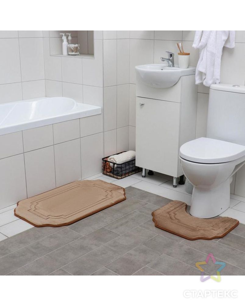 Набор ковриков для ванны и туалета «Гранж», 2 шт: 40×50, 50×80 см, цвет бежевый арт. СМЛ-38838-1-СМЛ0005041093 1