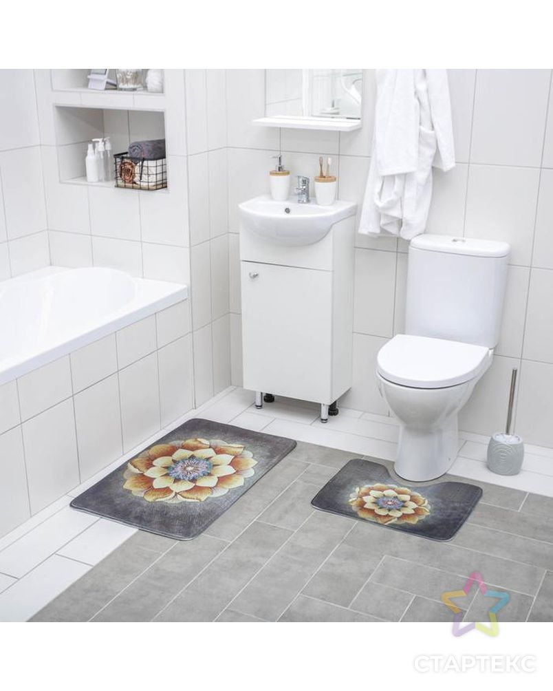 Набор ковриков для ванны и туалета «Аура», 2 шт: 50×80, 50×40 см арт. СМЛ-116146-1-СМЛ0005041098
