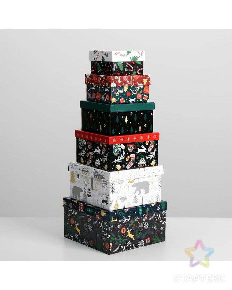 Набор подарочных коробок 10 в 1 «Новогодний», 10.2 × 10.2 × 6‒28.2 × 28.2 × 15 см арт. СМЛ-89183-1-СМЛ0005047030 2