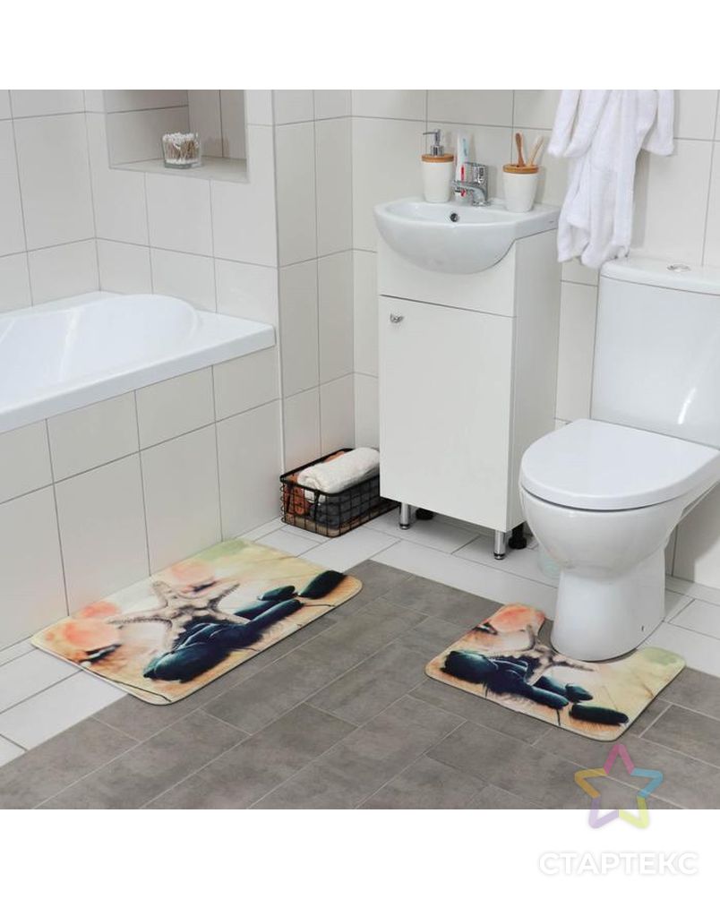 Набор ковриков для ванны и туалета «Морская звезда», 2 шт: 45×70, 39×45 см арт. СМЛ-39109-1-СМЛ0005047742