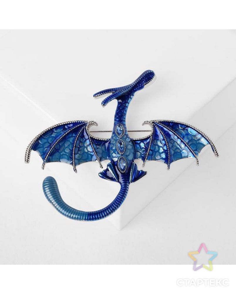 Брошь "Дракон" летящий, цвет синий в серебре арт. СМЛ-124977-1-СМЛ0005049664 1