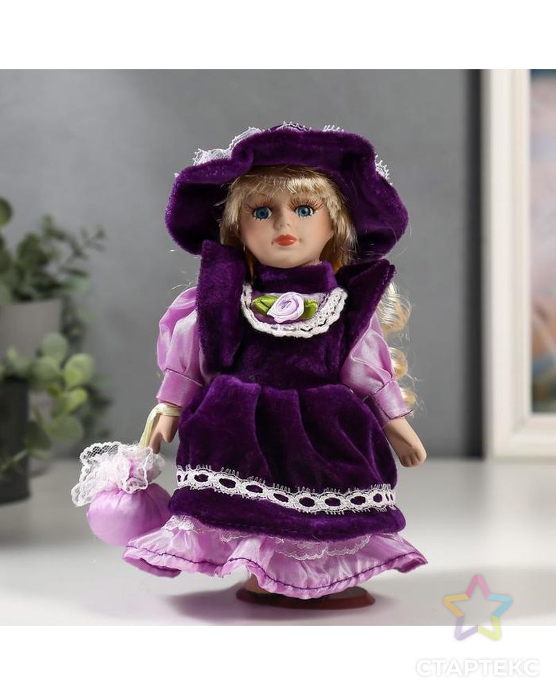 Кукла коллекционная керамика "Малышка Тая в фиолетовом платье" 20 см арт. СМЛ-137562-1-СМЛ0005053238 1