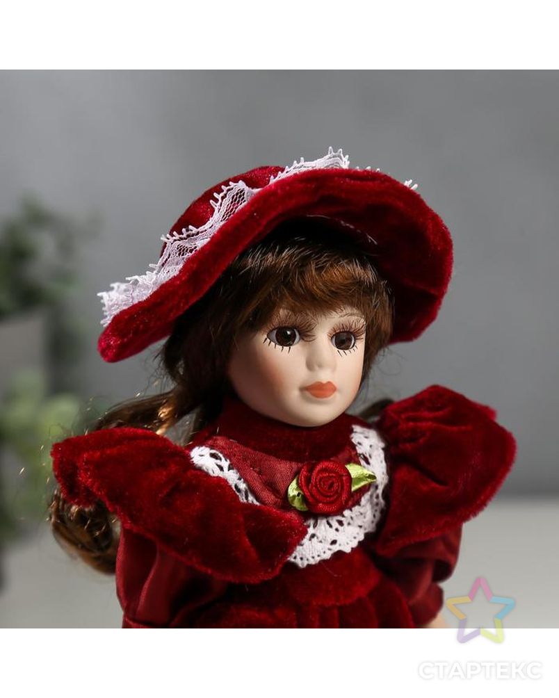 Кукла коллекционная керамика "Малышка Ксюша в платье цвета вина" 20 см арт. СМЛ-137563-1-СМЛ0005053239 5