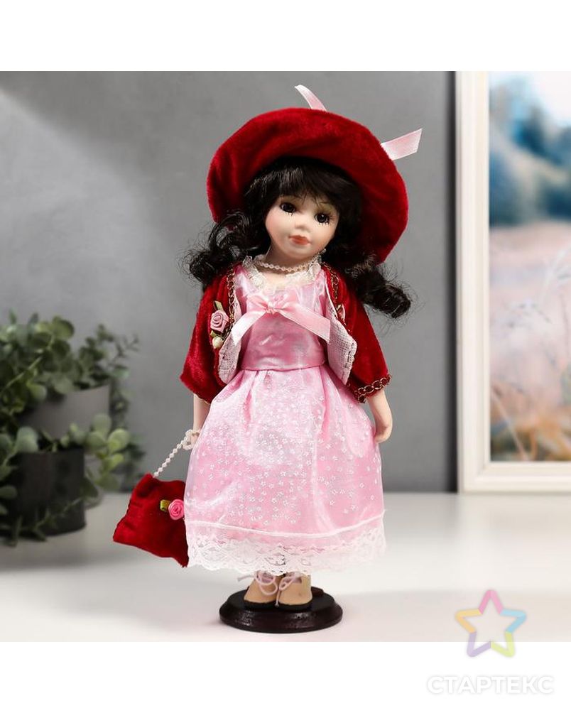 Кукла коллекционная керамика "Таисия в розовом платье и красном кардигане" 30 см арт. СМЛ-137566-1-СМЛ0005053242 1