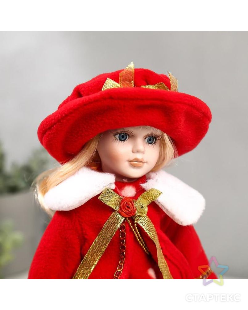 Кукла коллекционная керамика "Рита в красном платье в горох" 30 см арт. СМЛ-136854-1-СМЛ0005053249