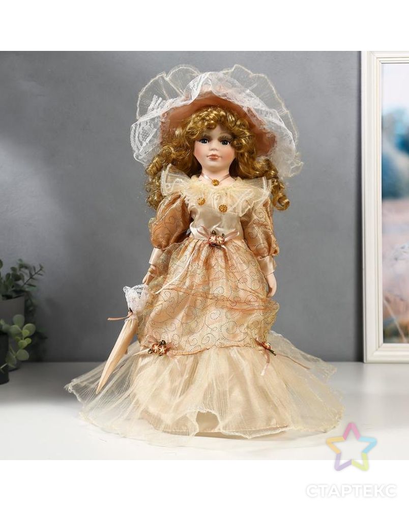Кукла коллекционная керамика "Клариса в карамельном платье с рюшами" 40 см арт. СМЛ-137571-1-СМЛ0005053250 1