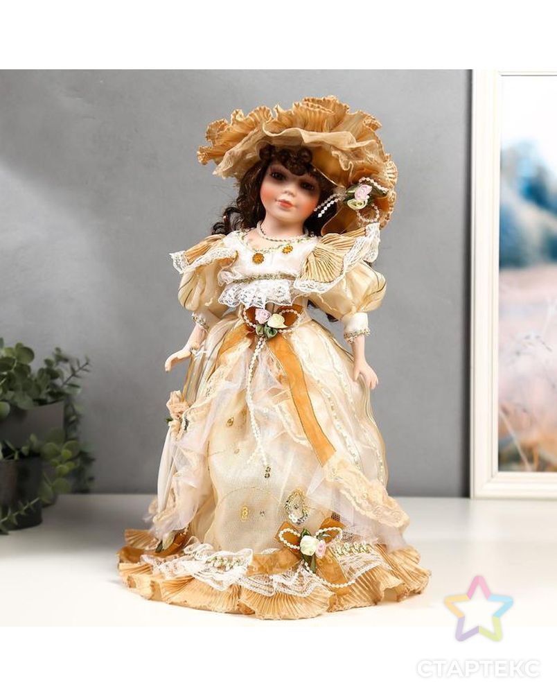 Кукла коллекционная керамика "Мэри в жёлто-кофейном платье" 40 см арт. СМЛ-137572-1-СМЛ0005053251 1