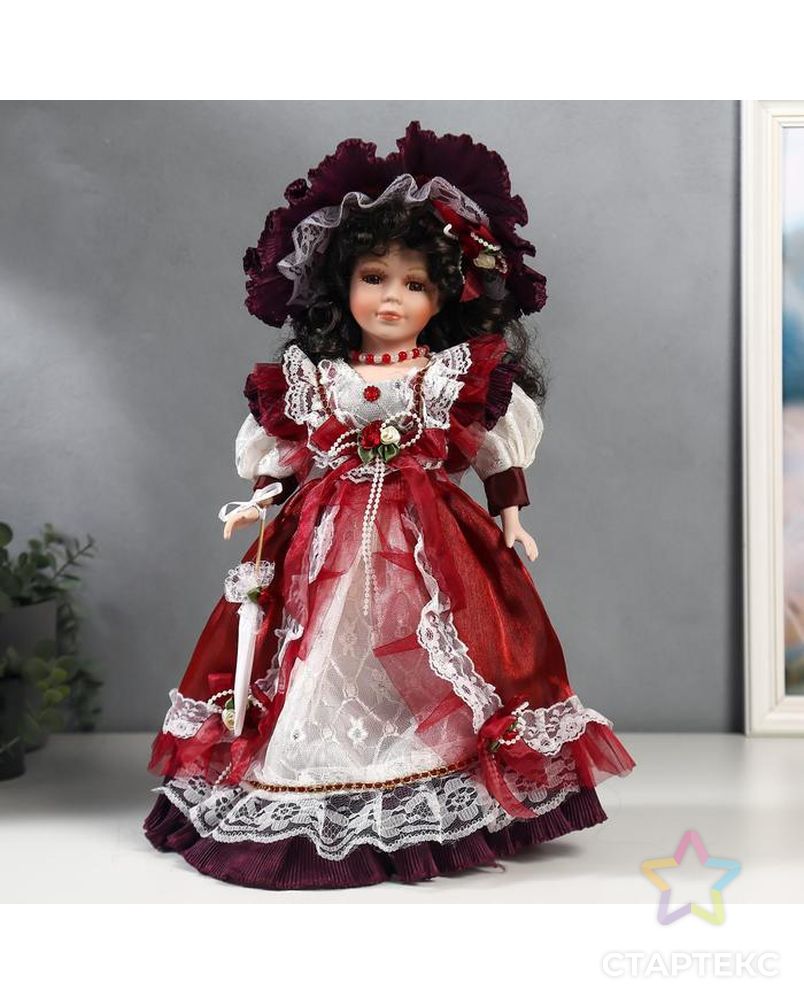 Кукла коллекционная керамика "Клара в вишневом платье" 40 см арт. СМЛ-137574-1-СМЛ0005053254 1