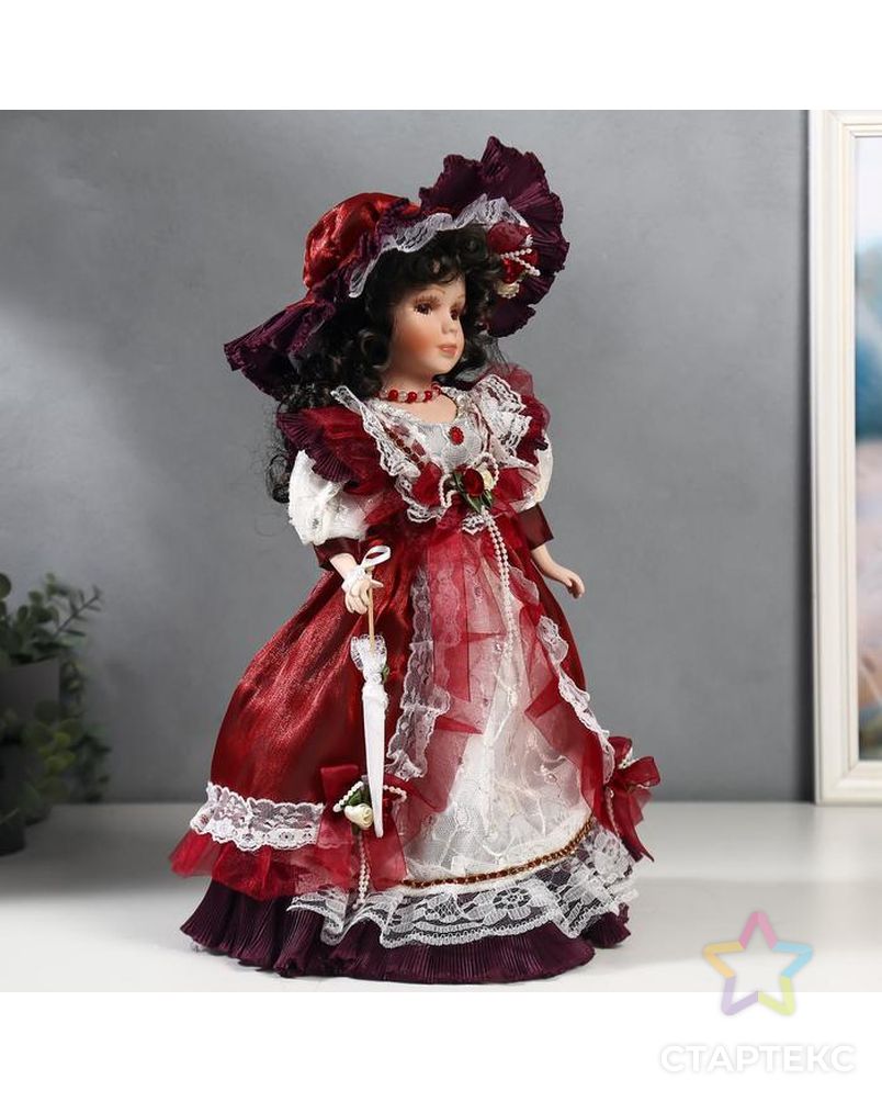 Кукла коллекционная керамика "Клара в вишневом платье" 40 см арт. СМЛ-137574-1-СМЛ0005053254 2