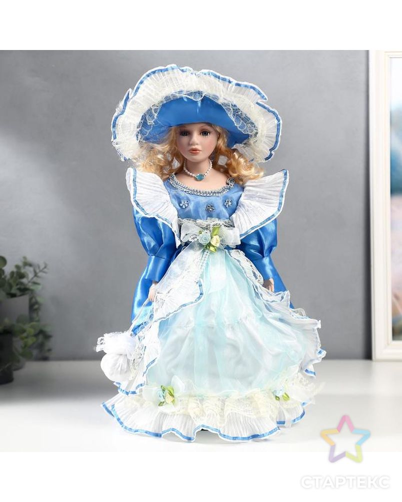 Кукла коллекционная керамика "Настя в ярко-голубом платье" 40 см арт. СМЛ-137575-1-СМЛ0005053255 1