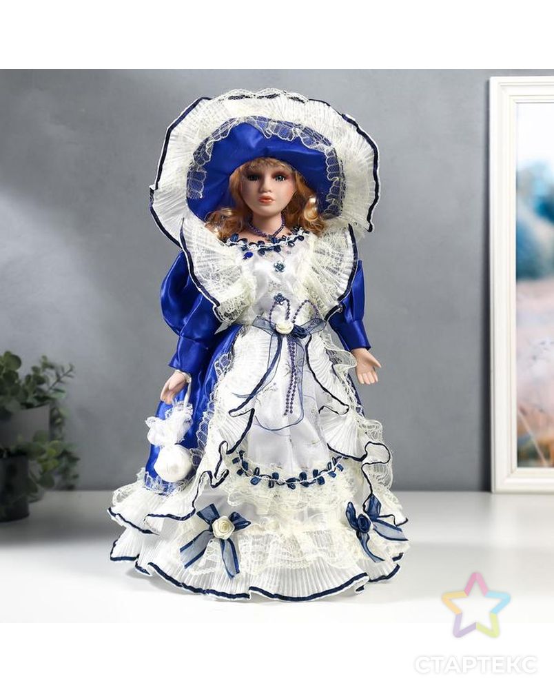Кукла коллекционная керамика "Полина в синем платье" 40 см арт. СМЛ-137576-1-СМЛ0005053256 1