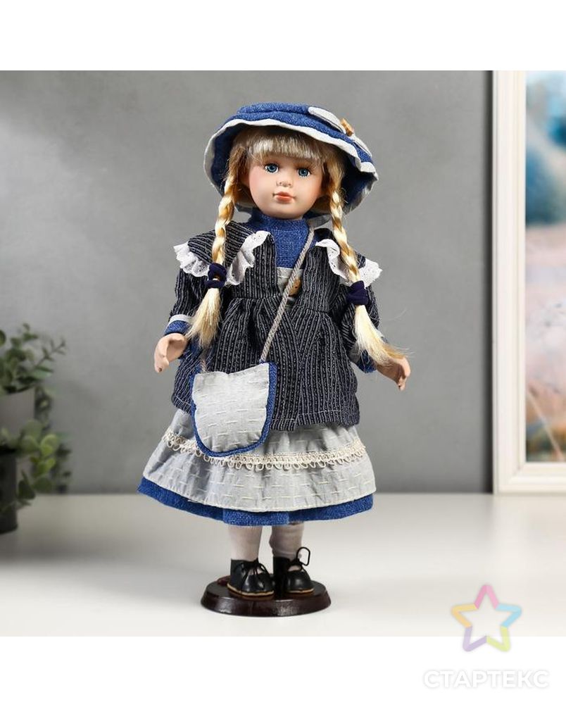 Кукла коллекционная керамика "Танечка в синем платье с передником" 40 см арт. СМЛ-136856-1-СМЛ0005053260 1
