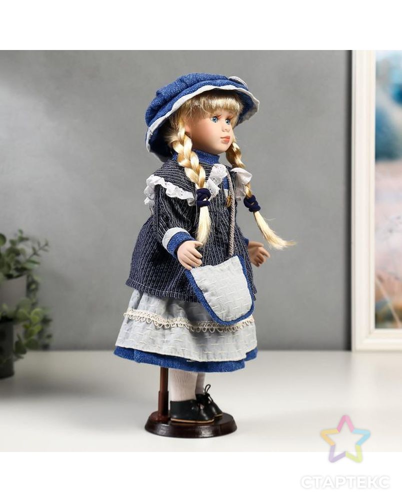 Кукла коллекционная керамика "Танечка в синем платье с передником" 40 см арт. СМЛ-136856-1-СМЛ0005053260 2