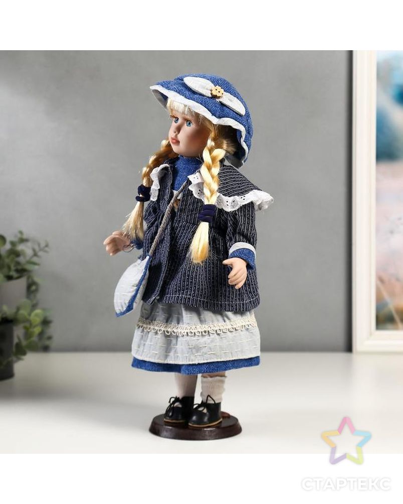 Кукла коллекционная керамика "Танечка в синем платье с передником" 40 см арт. СМЛ-136856-1-СМЛ0005053260 3