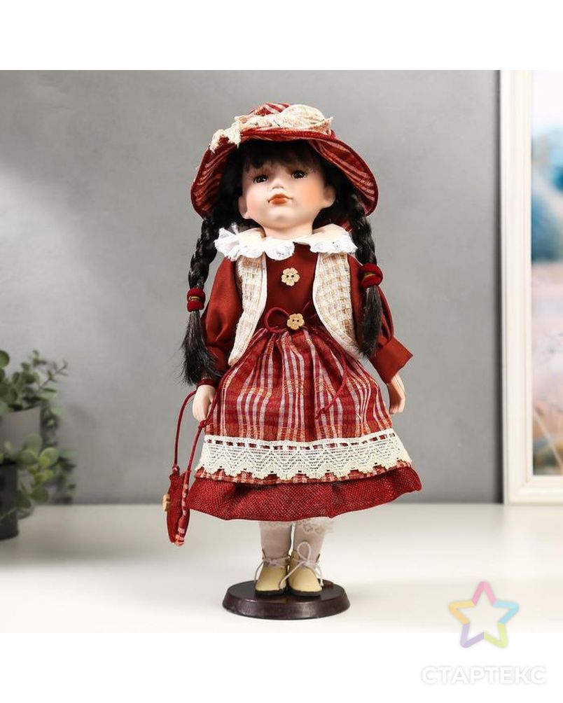 Кукла коллекционная керамика "Иришка в красном платье в клетку" 40 см арт. СМЛ-136857-1-СМЛ0005053261