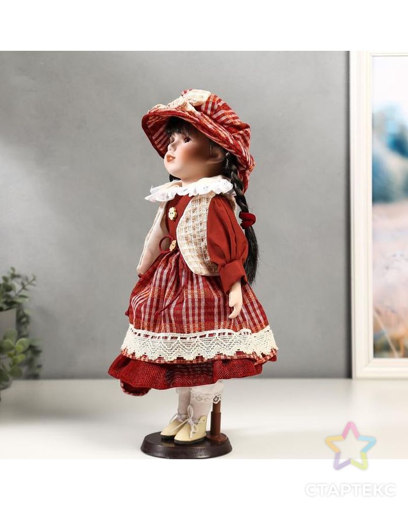 Кукла коллекционная керамика "Иришка в красном платье в клетку" 40 см арт. СМЛ-136857-1-СМЛ0005053261