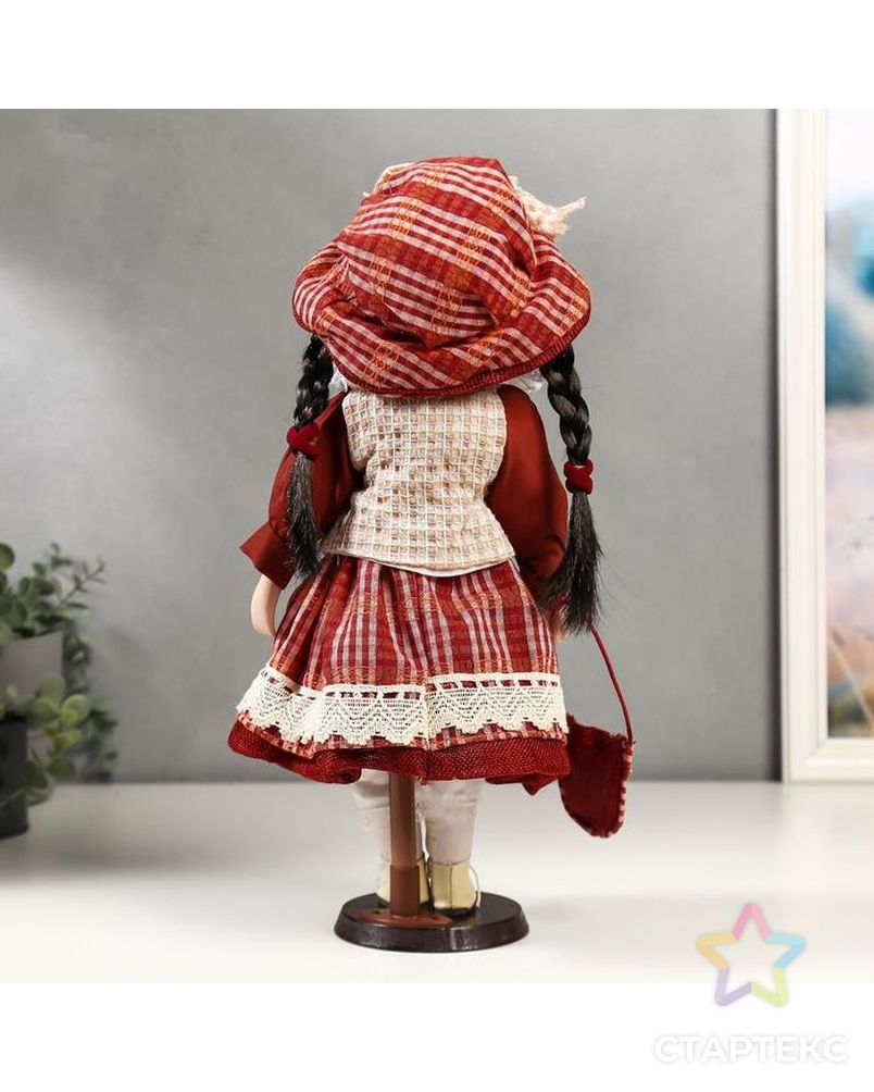 Кукла коллекционная керамика "Иришка в красном платье в клетку" 40 см арт. СМЛ-136857-1-СМЛ0005053261 4