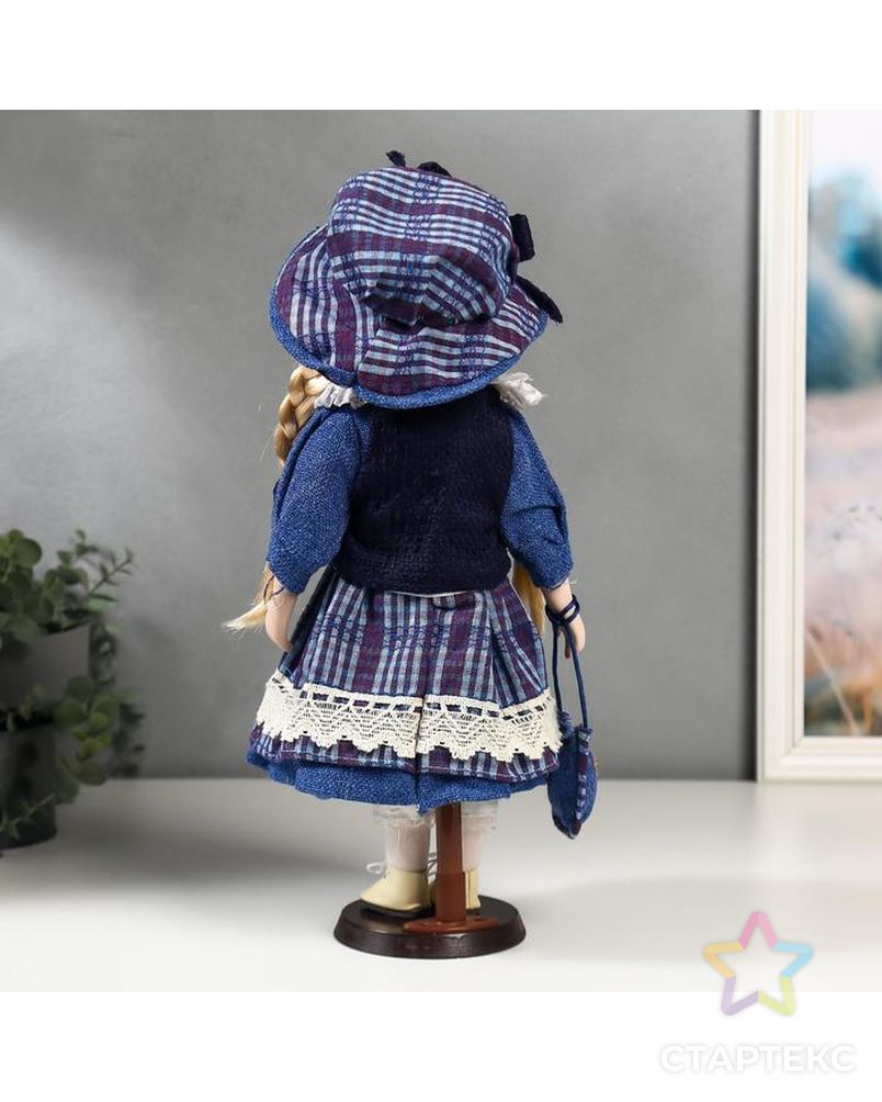 Кукла коллекционная керамика "Маруся в синем платье в клетку" 40 см арт. СМЛ-136858-1-СМЛ0005053262 4