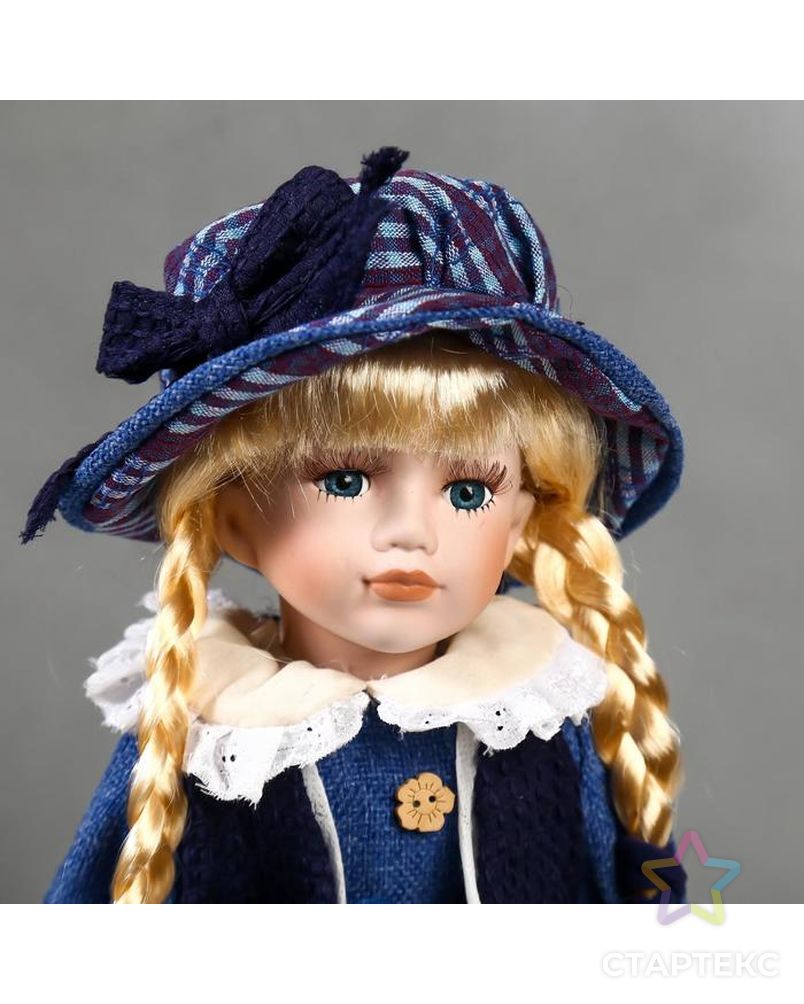 Кукла коллекционная керамика "Маруся в синем платье в клетку" 40 см арт. СМЛ-136858-1-СМЛ0005053262 5