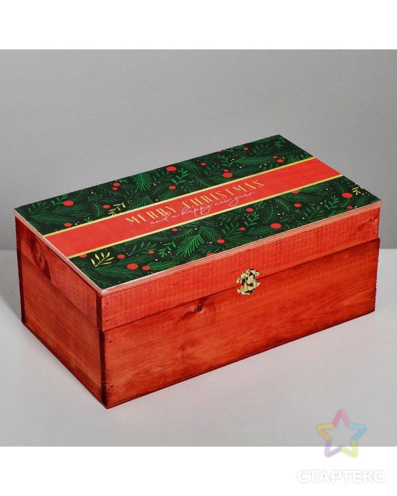 Ящик деревянный Merry Christmas, 35 × 20 × 15 см арт. СМЛ-88739-1-СМЛ0005054549 1