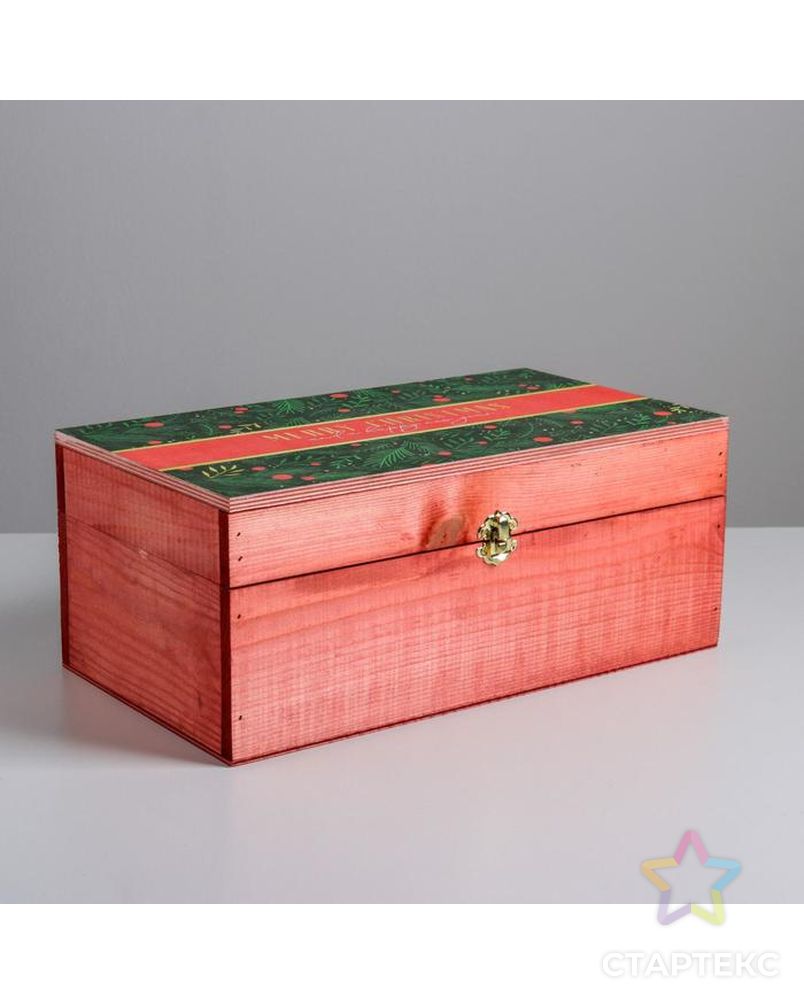 Ящик деревянный Merry Christmas, 35 × 20 × 15 см арт. СМЛ-88739-1-СМЛ0005054549 5