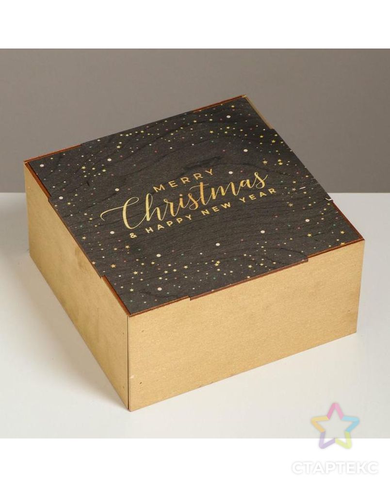 Ящик деревянный Merry Christmas, 20 × 20 × 10 см арт. СМЛ-90128-1-СМЛ0005054580 1