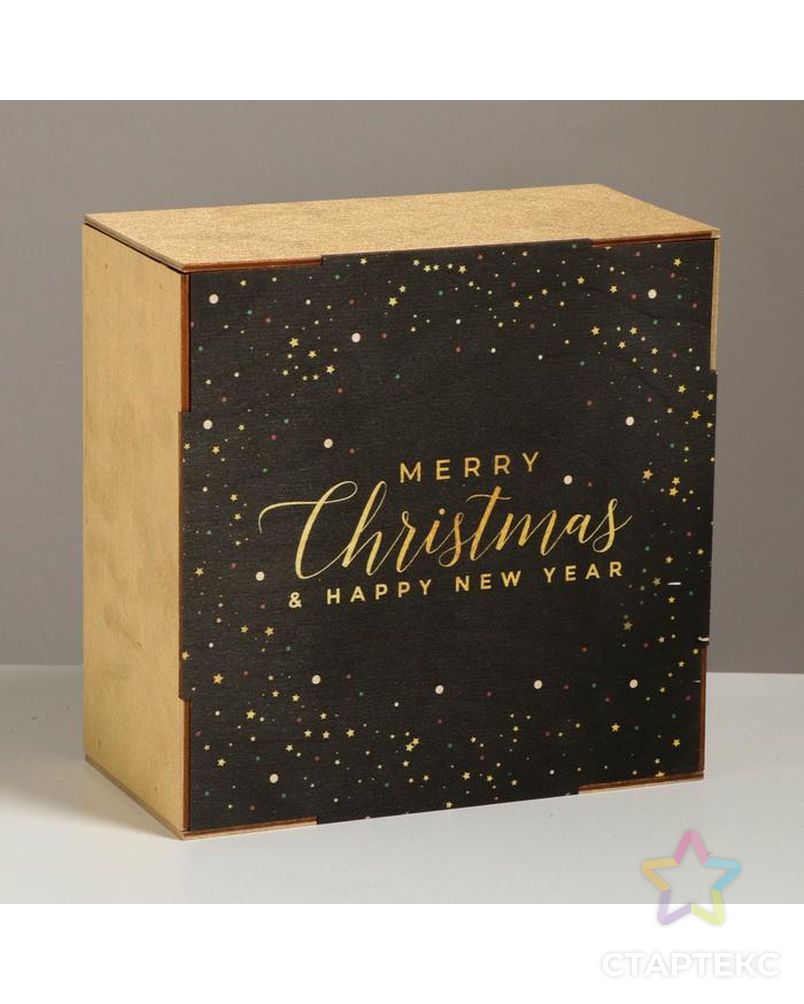 Ящик деревянный Merry Christmas, 20 × 20 × 10 см арт. СМЛ-90128-1-СМЛ0005054580 2