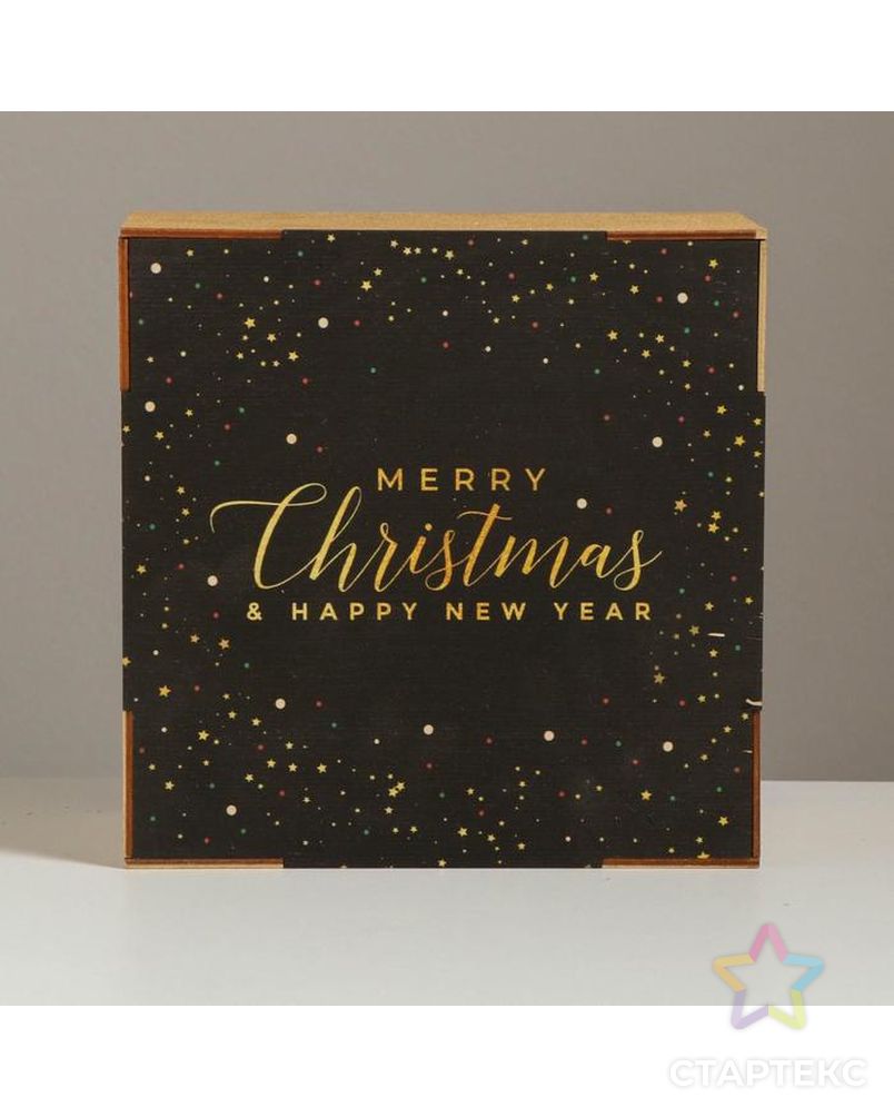Ящик деревянный Merry Christmas, 20 × 20 × 10 см арт. СМЛ-90128-1-СМЛ0005054580 3