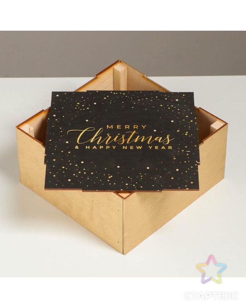 Ящик деревянный Merry Christmas, 20 × 20 × 10 см арт. СМЛ-90128-1-СМЛ0005054580 4