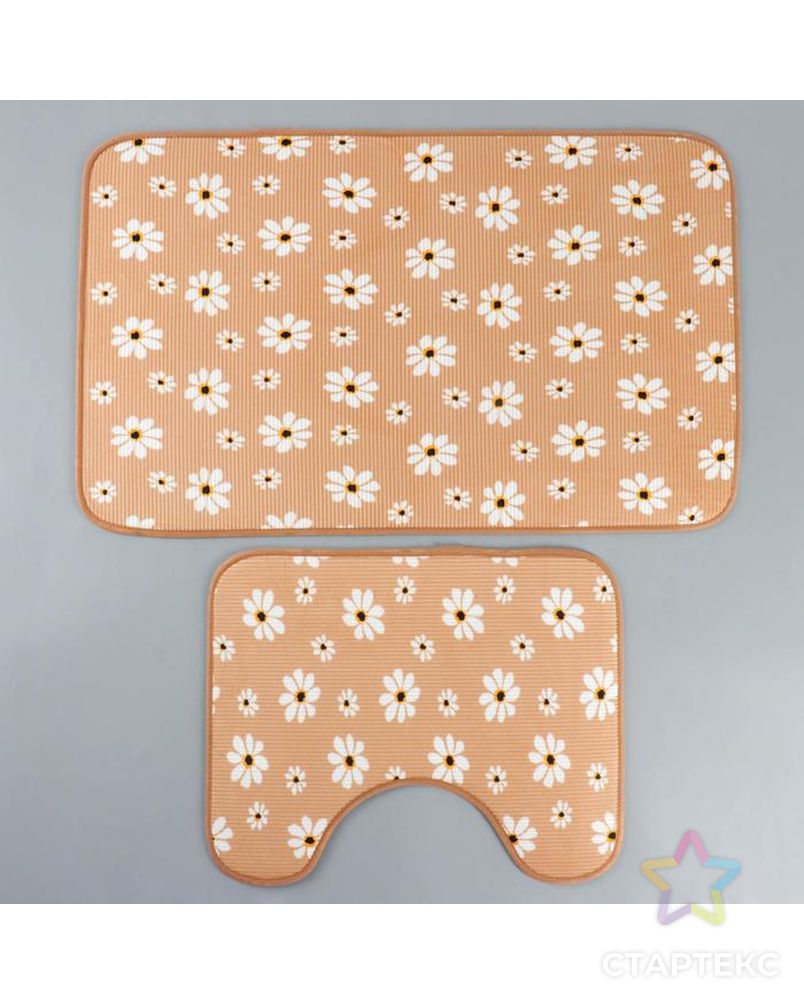 Набор ковриков для ванны и туалета «Ромашки», 2 шт: 50×80, 40×50 см, цвет серый арт. СМЛ-40584-2-СМЛ0005058277 2