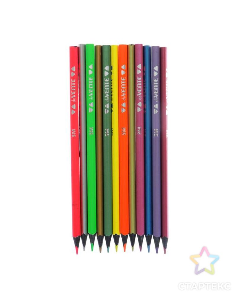 Карандаши 12 цветов для рисования на черной бумаге, deVENTE Cosmo. Trio (4 неон + 8 металлик), 3М, диаметр грифеля 3 мм, трехгранные, в картонной коробке арт. СМЛ-177700-1-СМЛ0005058739 3