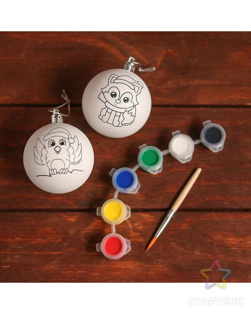 Набор для творчества "Елочные шары под раскраску "Новогодняя сказка" + краски, набор 2 шт арт. СМЛ-107262-1-СМЛ0005066035 2