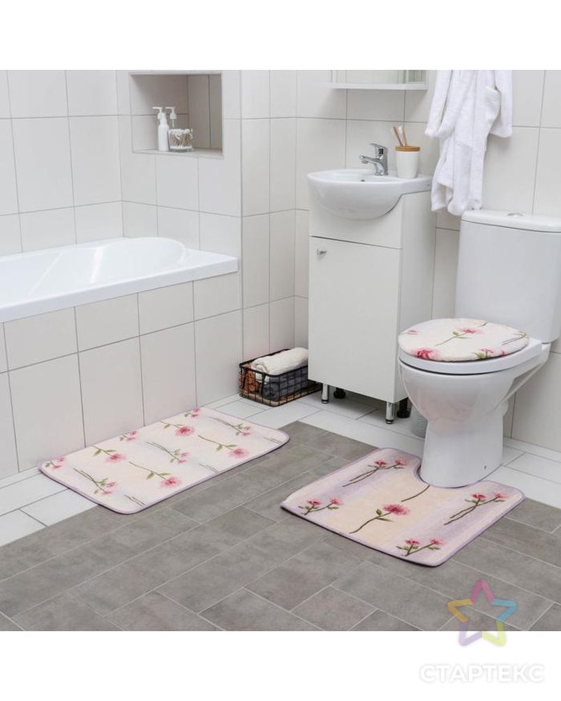 Набор ковриков для ванны и туалета «Клевер», 3 шт: 45×75, 45×50 см, 52×57 см арт. СМЛ-38839-1-СМЛ0005066837