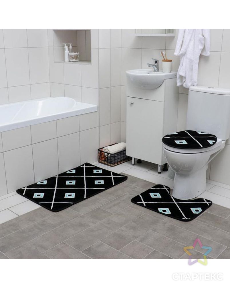 Набор ковриков для ванны и туалета «Плитка», 3 шт: 50×80, 50×40, 43×38 см арт. СМЛ-38840-1-СМЛ0005066838 1